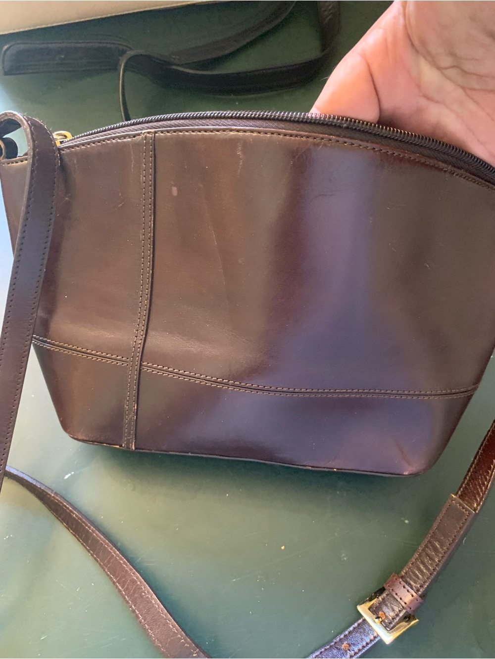 Etienne Aigner Brown Leather Patchpanel Messenger Bag